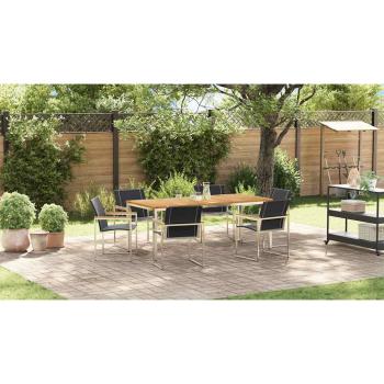 7-teiliges Garten Esszimmer Set aus massivem Akazienholz, Outdoor Esstisch 200x90x74.5 cm aus massivem Akazienholz