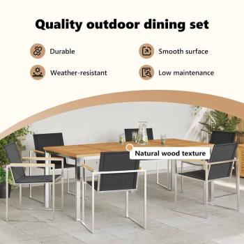 7-teiliges Garten Esszimmer Set aus massivem Akazienholz, Outdoor Esstisch 200x90x74.5 cm aus massivem Akazienholz