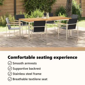 7-teiliges Garten Esszimmer Set aus massivem Akazienholz, Outdoor Esstisch 200x90x74.5 cm aus massivem Akazienholz