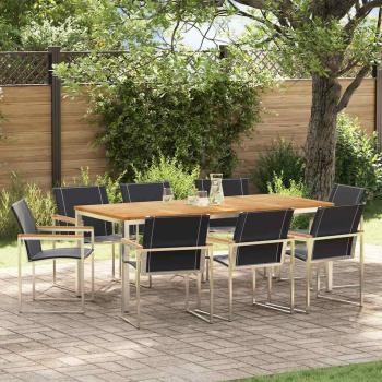 ARDEBO.de - 9-teilige Garten Essgruppe aus massivem Akazienholz, Outdoor Esstisch 200x90x74.5 cm aus massivem Akazienholz