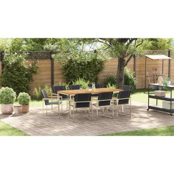 9-teilige Garten Essgruppe aus massivem Akazienholz, Outdoor Esstisch 200x90x74.5 cm aus massivem Akazienholz