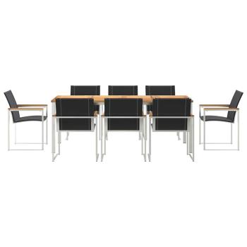 9-teilige Garten Essgruppe aus massivem Akazienholz, Outdoor Esstisch 200x90x74.5 cm aus massivem Akazienholz