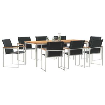 9-teilige Garten Essgruppe aus massivem Akazienholz, Outdoor Esstisch 200x90x74.5 cm aus massivem Akazienholz