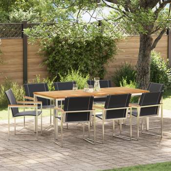 9-teilige Garten Essgruppe aus massivem Akazienholz, Outdoor Esstisch 200x90x74.5 cm aus massivem Akazienholz