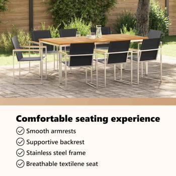9-teilige Garten Essgruppe aus massivem Akazienholz, Outdoor Esstisch 200x90x74.5 cm aus massivem Akazienholz