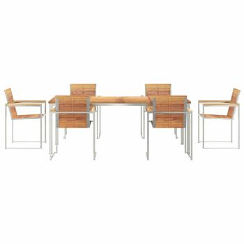 7-teiliges Garten-Essset aus massivem Teakholz, Außentisch 200x90x74.5 cm aus massivem Teakholz