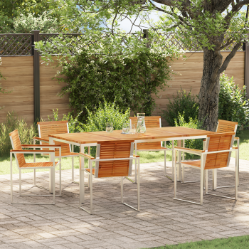 7-teiliges Garten-Essset aus massivem Teakholz, Außentisch 200x90x74.5 cm aus massivem Teakholz