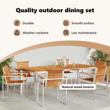 7-teiliges Garten-Essset aus massivem Teakholz, Außentisch 200x90x74.5 cm aus massivem Teakholz