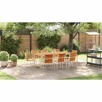 9-teiliges Garten Esszimmer Set aus massivem Teakholz, Außenspeisetisch 200x90x74,5 cm aus massivem Teakholz