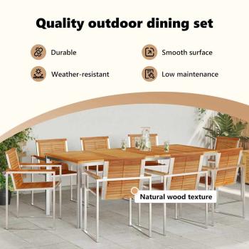 9-teiliges Garten Esszimmer Set aus massivem Teakholz, Außenspeisetisch 200x90x74,5 cm aus massivem Teakholz