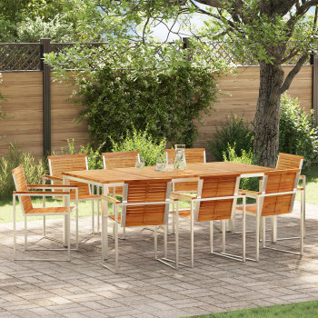 9-teiliges Garten Esszimmer Set aus massivem Teakholz, Außenspeisetisch 200x90x74,5 cm aus massivem Teakholz