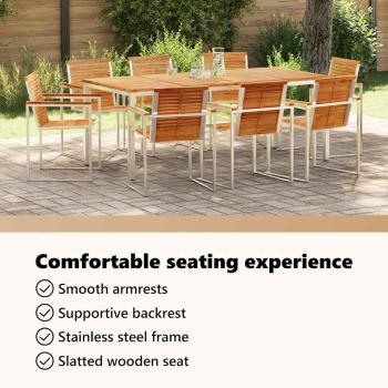 9-teiliges Garten Esszimmer Set aus massivem Teakholz, Außenspeisetisch 200x90x74,5 cm aus massivem Teakholz