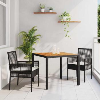 ARDEBO.de - Essplatz Set mit 3 Teilen Schwarz Holz Langlebig Patio-Möbel