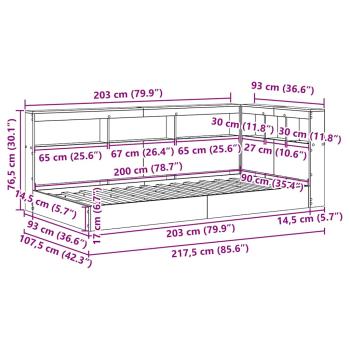 Bücherregal Bett Weiß 90x200 cm aus stranggepresstem Holz