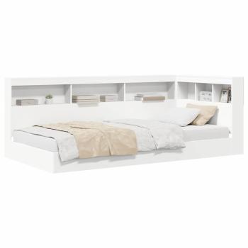 Bücherregal Bett Weiß 90x200 cm aus stranggepresstem Holz