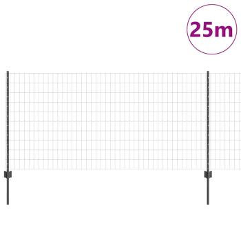 Euro Zaun mit 22 U-Pfosten Grau 1x25 m Stahl