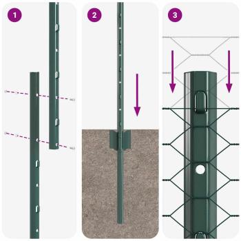 Zaunpfosten 5 Stück U-Profil Grün 120 cm Stahl, Sechseckzaun Grün 1,2x10 m Stahl