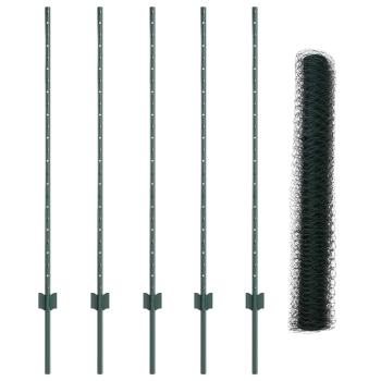 Zaunpfosten 5 Stk U-Kanal Grün 120 cm Stahl, Hexagonzaun Grün 1,2 x 10 m Stahl