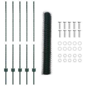 Zaunpfosten 5 Stk U-Kanal Grün 120 cm Stahl, Hexagonzaun Grün 1,2 x 10 m Stahl