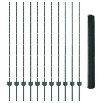 Zaunpfosten 11 Stück U-Kanal Grün 140 cm Stahl, Sechseckzaun Grün 1,4x25 m Stahl
