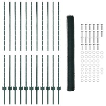 Zaunpfosten 11 Stück U-Kanal Grün 140 cm Stahl, Sechseckzaun Grün 1,4x25 m Stahl