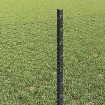 Zaunpfosten 11 Stk U-Kanal Grau 60 cm Stahl, Sechseckzaun Grau 0.6x100 m Stahl