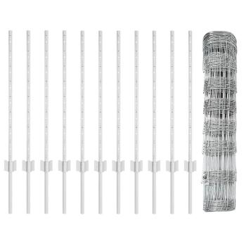 Zaunpfosten 11 Stk U-Profil 80 cm Verzinkter Stahl, Weidezaun 0,8x25 m Verzinkter Stahl