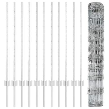 Zaunpfosten 22 Stück U-Profil 100 cm Verzinkter Stahl, Feldzaun 1x25 m Verzinkter Stahl