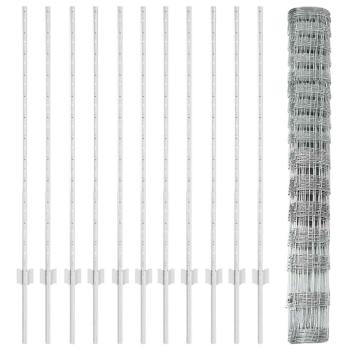 Zaunpfosten 22 Stück U-Kanal 120 cm verzinkter Stahl, Feldzaun 1,2x25 m verzinkter Stahl