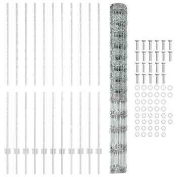 Zaunpfosten 22 Stück U-Kanal 150 cm verzinkter Stahl, Feldzaun 1,5x25 m verzinkter Stahl