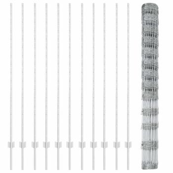 Zaunpfosten 22 Stück U-Kanal 150 cm verzinkter Stahl, Feldzaun 1,5x25 m verzinkter Stahl