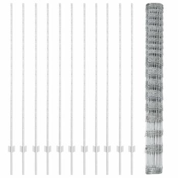 Zaunpfosten 22 Stück U-Profil 150 cm Verzinkter Stahl, Feldzaun 1,5x25 m Verzinkter Stahl