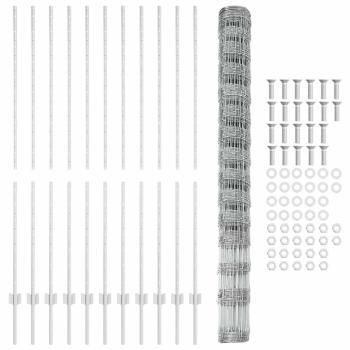 Zaunpfosten 22 Stück U-Kanal 160 cm feuerverzinkter Stahl, Feldzaun 1,6x25 m feuerverzinkter Stahl