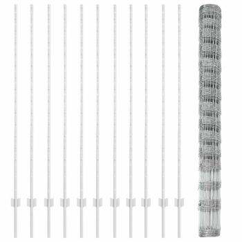 Zaunpfosten 22 Stück U-Kanal 160 cm feuerverzinkter Stahl, Feldzaun 1,6x25 m feuerverzinkter Stahl