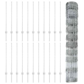 Zaunpfosten 22 Stück U-Kanal 100 cm galvanisierter Stahl, Feldzaun 1x50 m galvanisierter Stahl