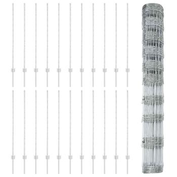 Zaunpfähle 22 Stück U-Kanal 120 cm Verzinkter Stahl, Feldzaun 1,2x50 m Verzinkter Stahl