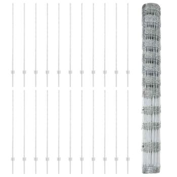 Zaunpfosten 22 Stück U-Profil 140 cm verzinkter Stahl, Feldzaun 1,4x50 m verzinkter Stahl