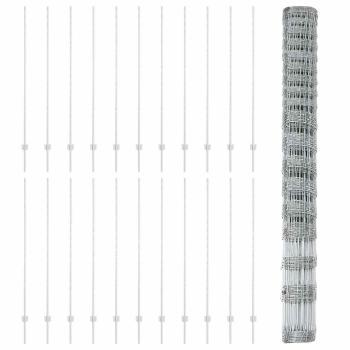 Zaunpfosten 22 Stück U-Kanal 150 cm Verzinkter Stahl, Feldzaun 1,5x50 m Verzinkter Stahl