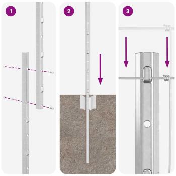 Zaunpfosten 22 Stück U-Profil 160 cm verzinkter Stahl, Feldzaun 1.6x50 m verzinkter Stahl