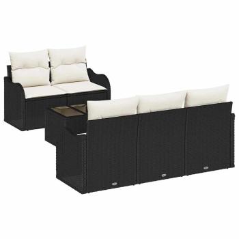 ARDEBO.de - 6-teilige Garten-Sofaset mit Kissen Schwarz Poly-Rattan, 2-Sitzer Garten-Sofa mit Kissen Schwarz Poly-Rattan
