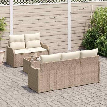 6-teiliges Garten Sofa Set mit Kissen Beige Poly Rattan, 2-Sitzer Garten Sofa mit Kissen Beige Poly Rattan