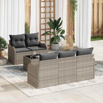 ARDEBO.de - 6-teiliges Garten Sofa Set mit Kissen Hellgrau Poly Rattan, 2-Sitzer Garten Sofa mit Kissen Hellgrau Poly Rattan