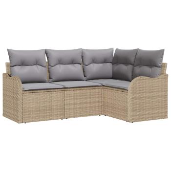 4-teiliges Garten Sofa Set mit Kissen Beige Poly Rattan, 2-sitziges Garten Sofa mit Kissen Beige Poly Rattan