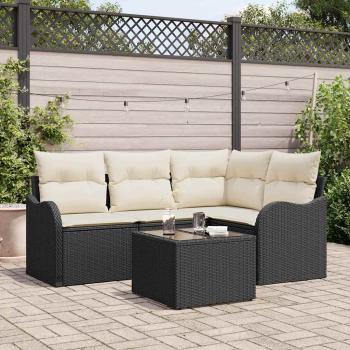 ARDEBO.de - 4-teiliges Garten Sofa Set mit Kissen Braun Poly Rattan, 2-Sitzer Garten Sofa mit Kissen Schwarz Poly Rattan