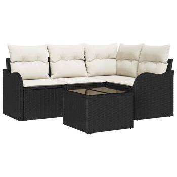 4-teiliges Garten Sofa Set mit Kissen Braun Poly Rattan, 2-Sitzer Garten Sofa mit Kissen Schwarz Poly Rattan