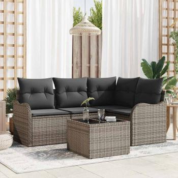 ARDEBO.de - 4-teiliges Garten Sofa Set mit Kissen Schwarzes Poly Rattan, 2-Sitzer Garten Sofa mit Kissen Graues Poly Rattan