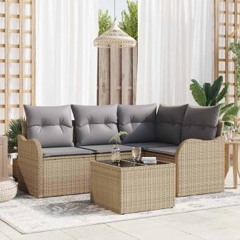 ARDEBO.de - 5-teiliges Garten-Sofa-Set mit Kissen Schwarzes Poly-Rattan, 2-Sitzer Garten-Sofa mit Kissen Beiges Poly-Rattan