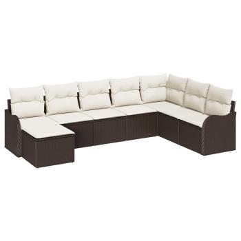 8-teiliges Garten Sofa Set mit Kissen Braun Poly Rattan, 2-Sitzer Garten Sofa mit Kissen Braun Poly Rattan