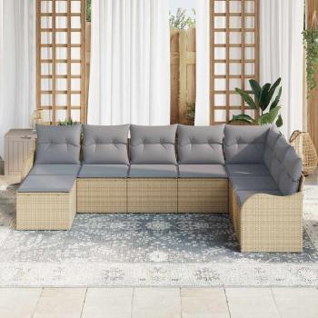 8-teiliges Garten Sofa Set mit Kissen Beige Poly Rattan, 2-Sitzer Garten Sofa mit Kissen Beige Poly Rattan