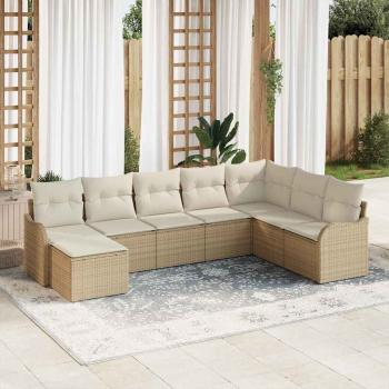 ARDEBO.de - 8-teiliges Garten-Sofa-Set mit Kissen in Beige, Poly Rattan, 2-Sitzer Garten-Sofa mit Kissen in Beige, Poly Rattan